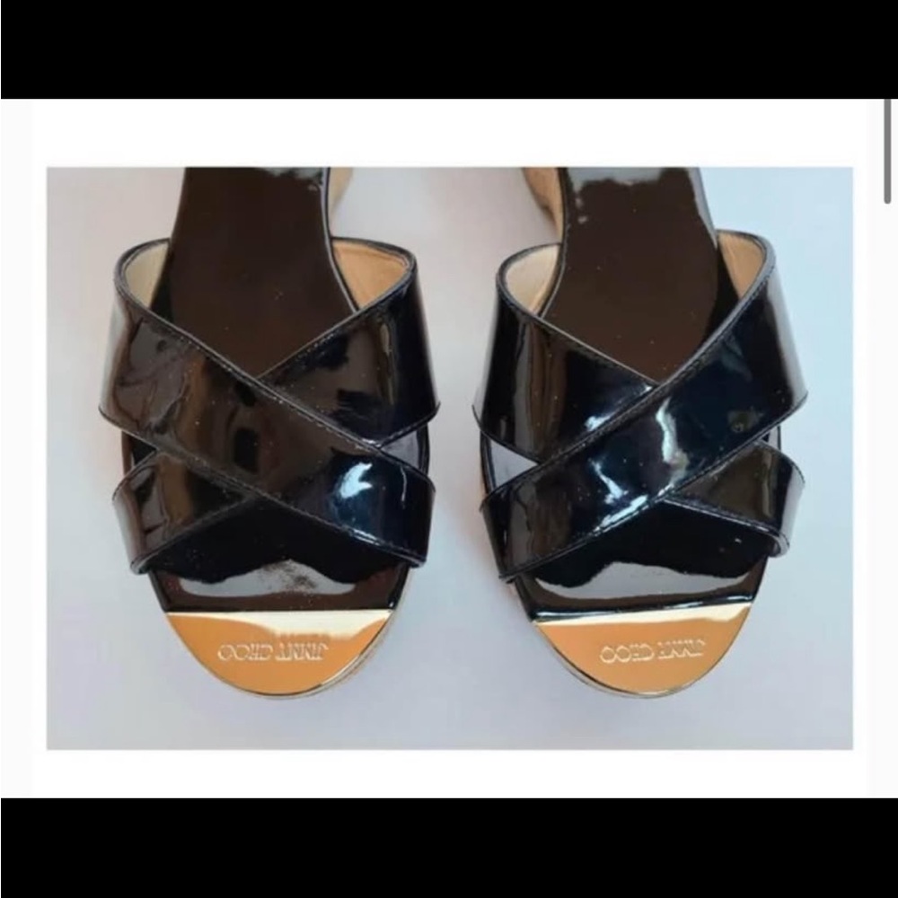 Jimmy Choo Black sandals Wedges with Gold Details